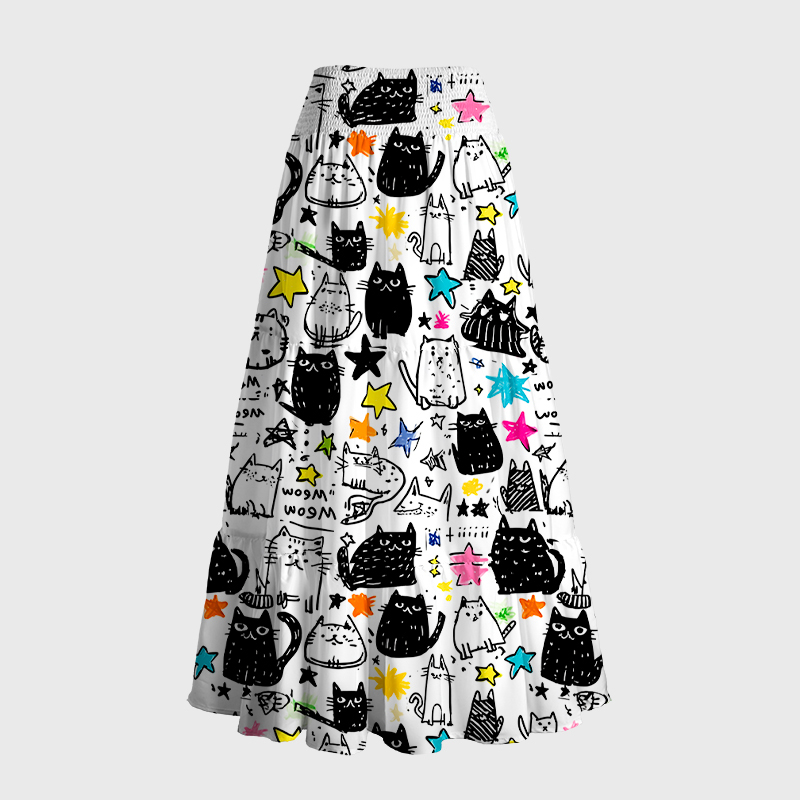 Tokyo-Tiger Cosmic Cat Doodles Maxi Skirt