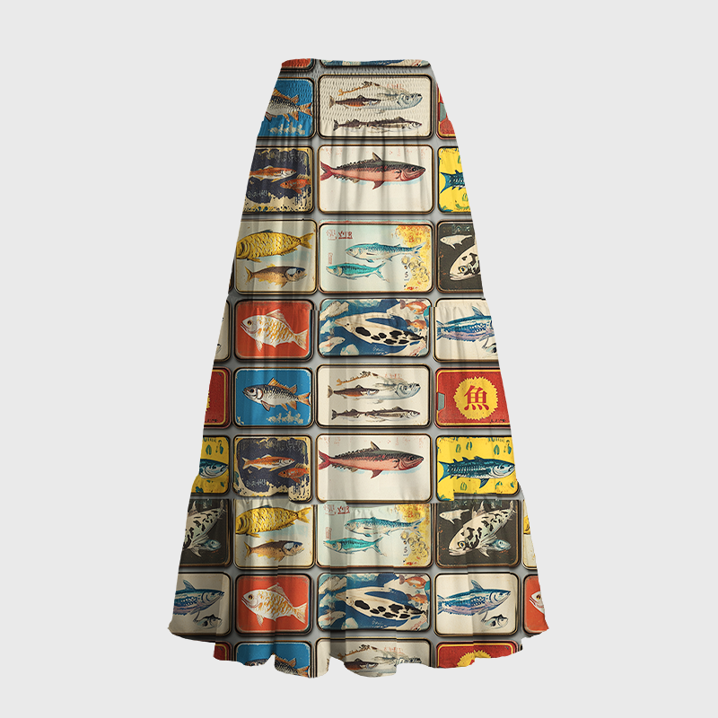 Tokyo-Tiger Vintage Fish Collection Maxi Skirt