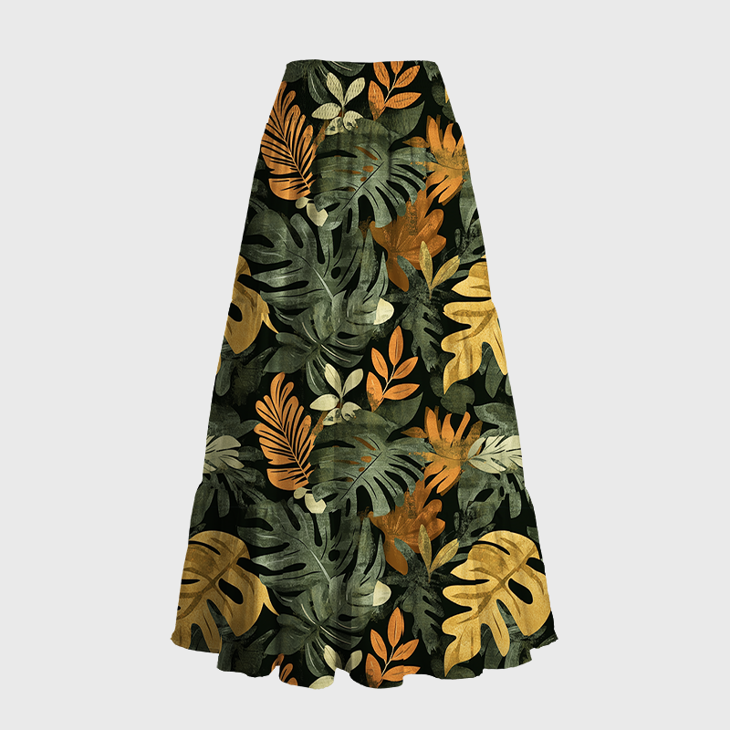 Tokyo-Tiger Tropical Leaf Frenzy Aloha Maxi Skirt