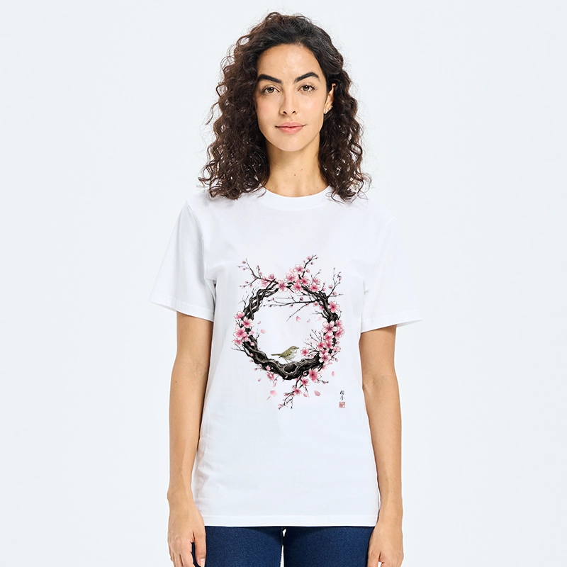 Tokyo-Tiger Sakura Wreath And Little Bird Classic T-Shirt