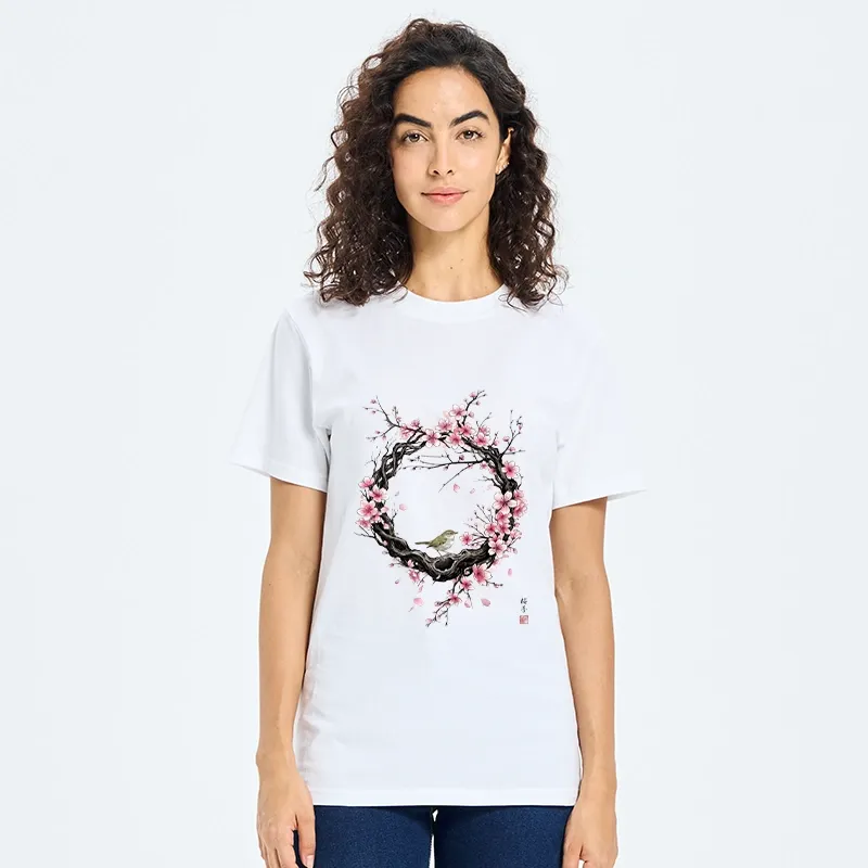 Tokyo-Tiger Sakura Wreath And Little Bird Classic T-Shirt