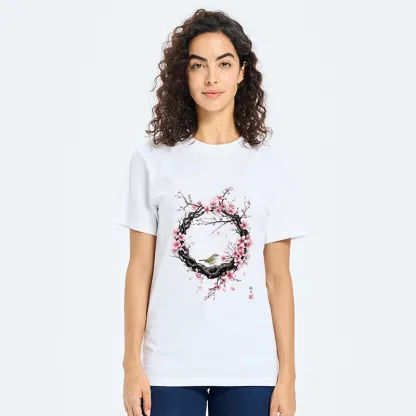 Tokyo-Tiger Sakura Wreath And Little Bird Classic T-Shirt