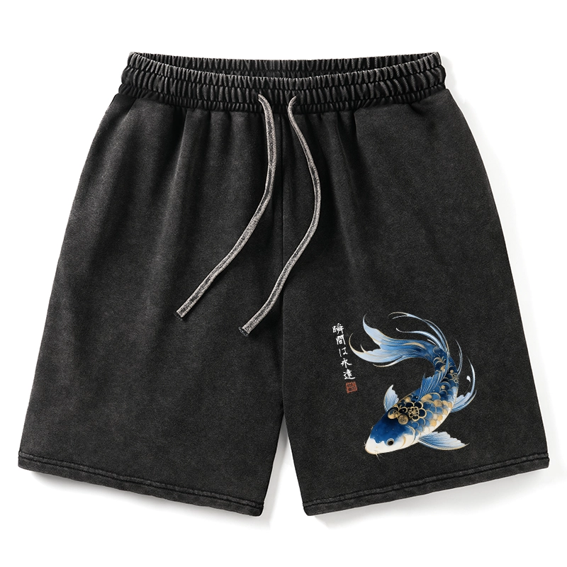Tokyo-Tiger Elegant Koi Fish Watercolor Art Washed Shorts