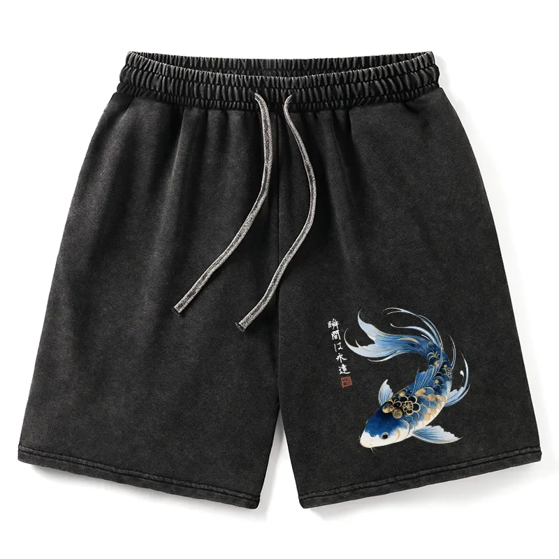 Tokyo-Tiger Elegant Koi Fish Watercolor Art Washed Shorts Sale