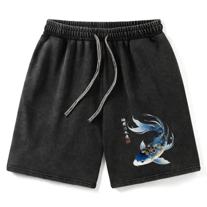 Tokyo-Tiger Elegant Koi Fish Watercolor Art Washed Shorts