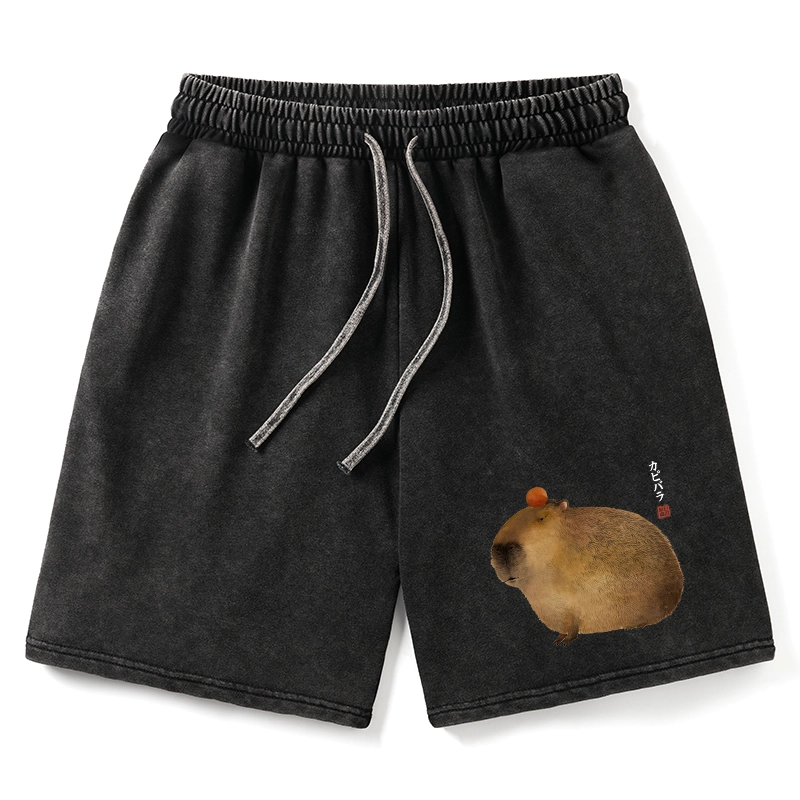 Tokyo-Tiger Calm Capybara Illustration Washed Shorts