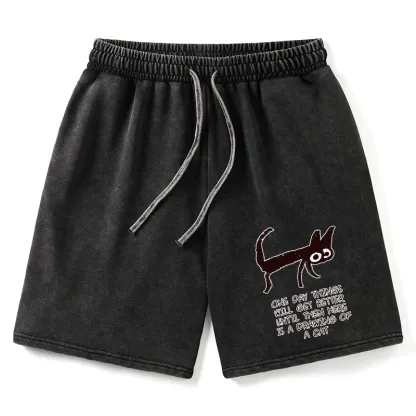 Tokyo-Tiger Cat Cheer Up Drawing Washed Shorts