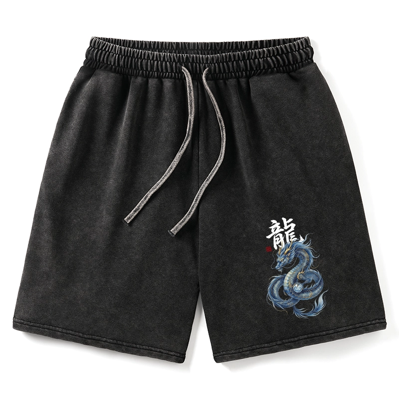 Tokyo-Tiger Mythic Blue Dragon Washed Shorts