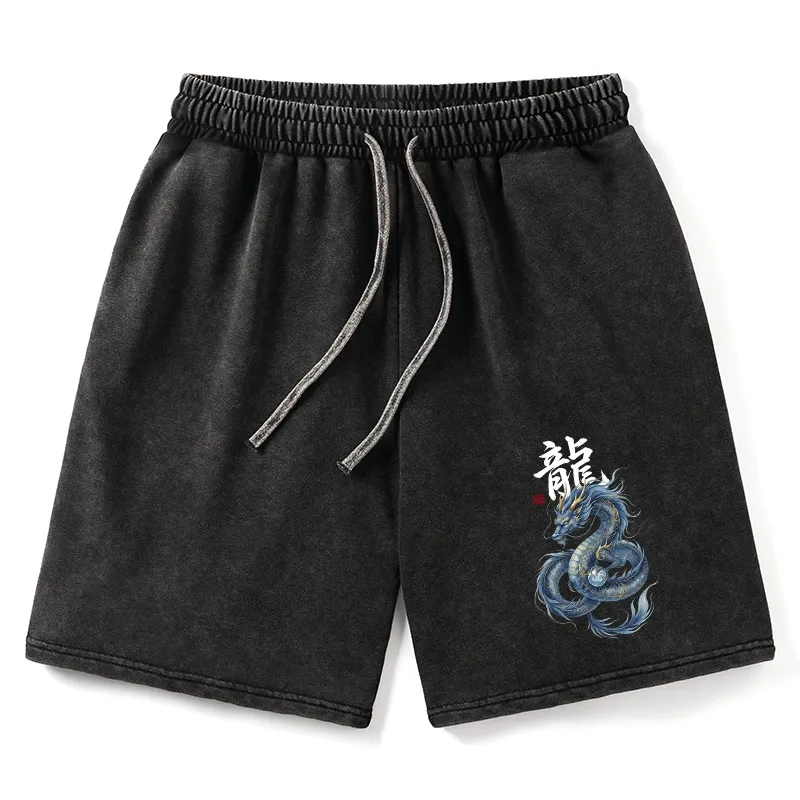 Tokyo-Tiger Mythic Blue Dragon Washed Shorts Sale