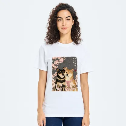 Tokyo-Tiger Two Shibas And Sakura Flowers Classic T-Shirt