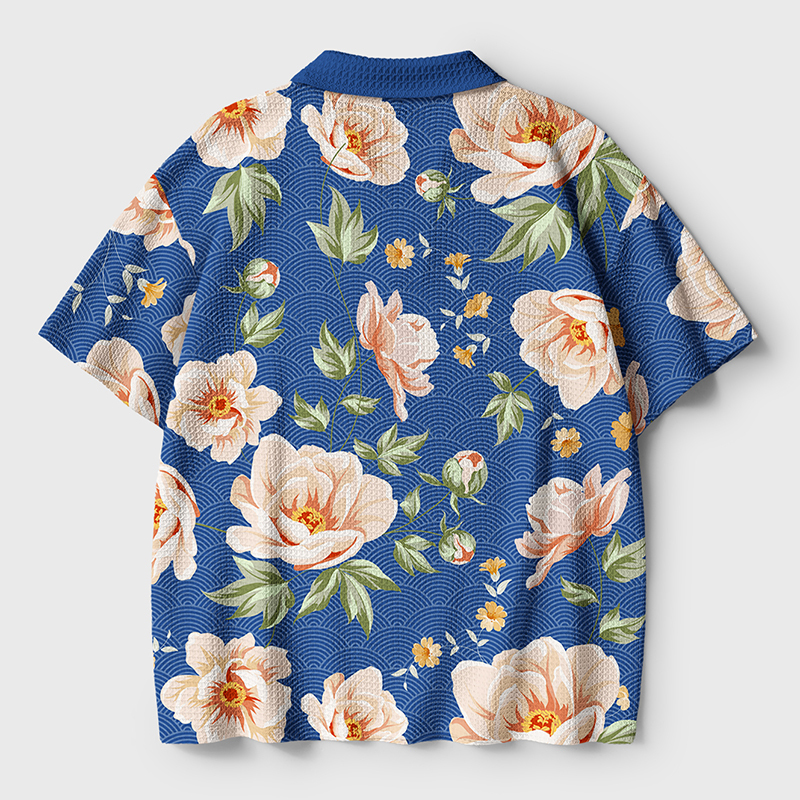 Tokyo-Tiger Flowers In The Waves Crochet Polo Shirt