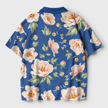 Tokyo-Tiger Flowers In The Waves Crochet Polo Shirt
