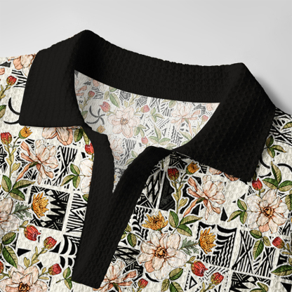 Tokyo-Tiger Tropical Floral Delight Crochet Polo Shirt