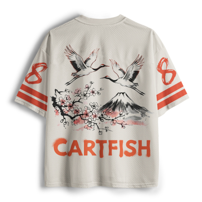 Tokyo-Tiger Retro Red-crowned Crane Mesh Jersey