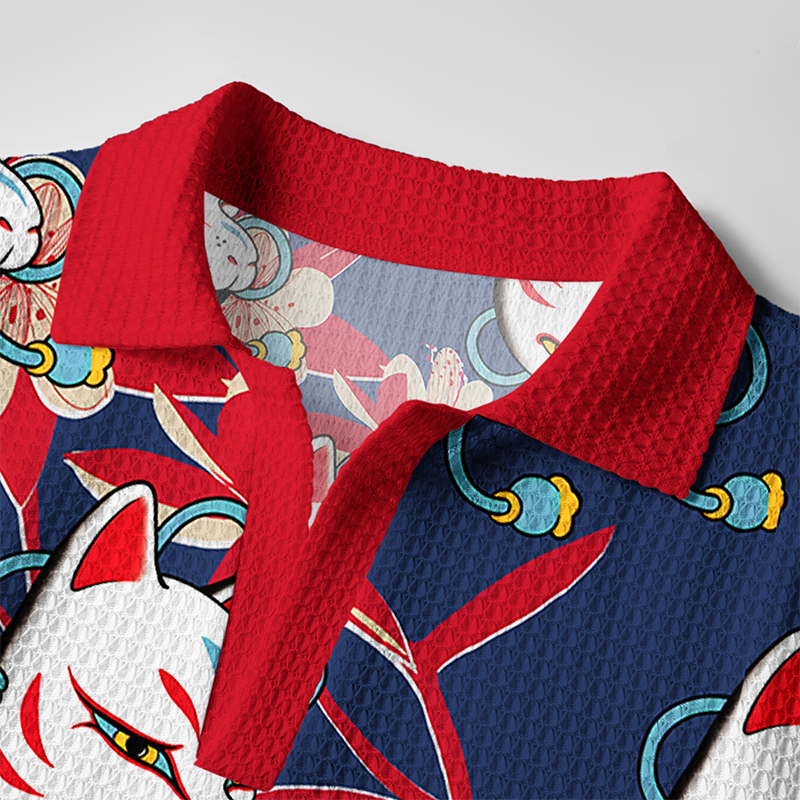 Tokyo-Tiger Japanese Fox Mask Crochet Polo Shirt