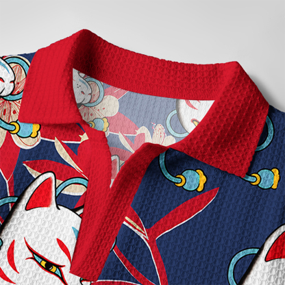 Tokyo-Tiger Japanese Fox Mask Crochet Polo Shirt
