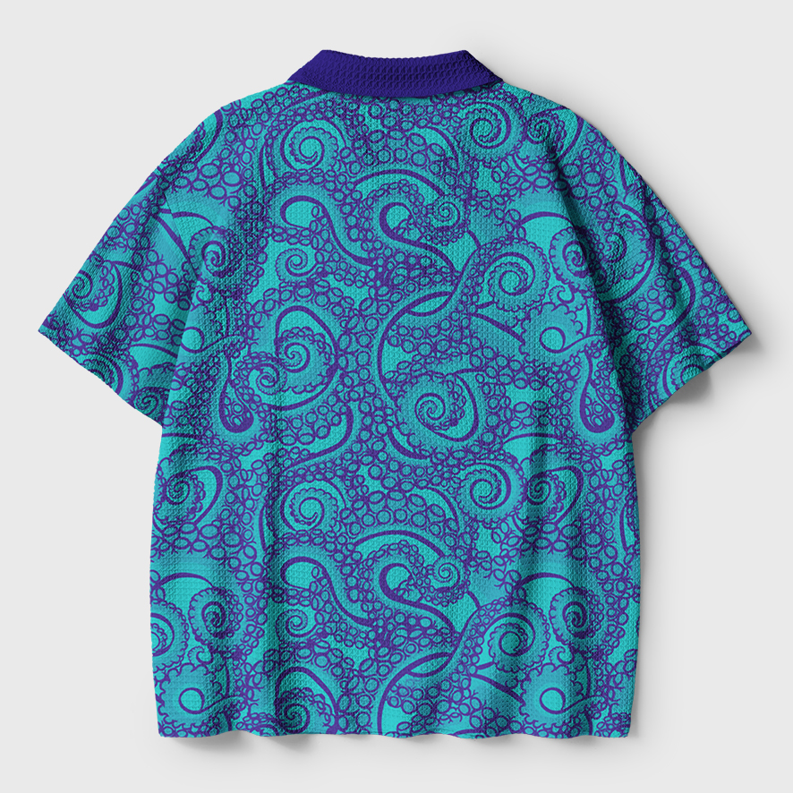 Tokyo-Tiger Octopus Tentacles Crochet Polo Shirt