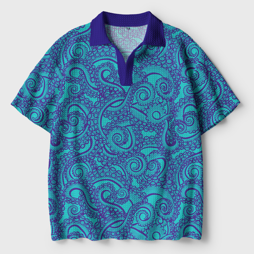 Tokyo-Tiger Octopus Tentacles Crochet Polo Shirt