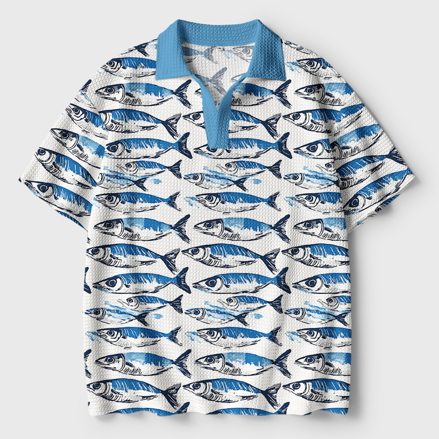 Tokyo-Tiger Oceanic Fish Crochet Polo Shirt