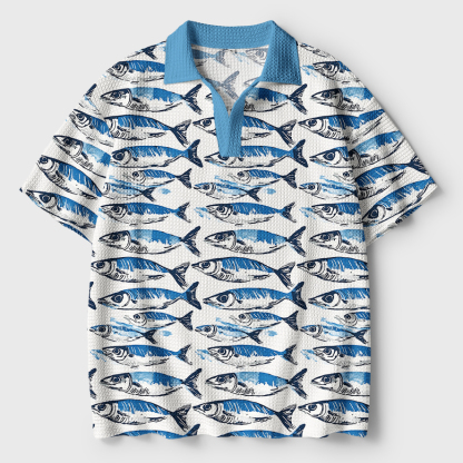 Tokyo-Tiger Oceanic Fish Crochet Polo Shirt
