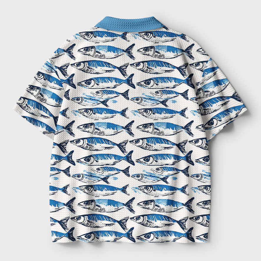 Tokyo-Tiger Oceanic Fish Crochet Polo Shirt