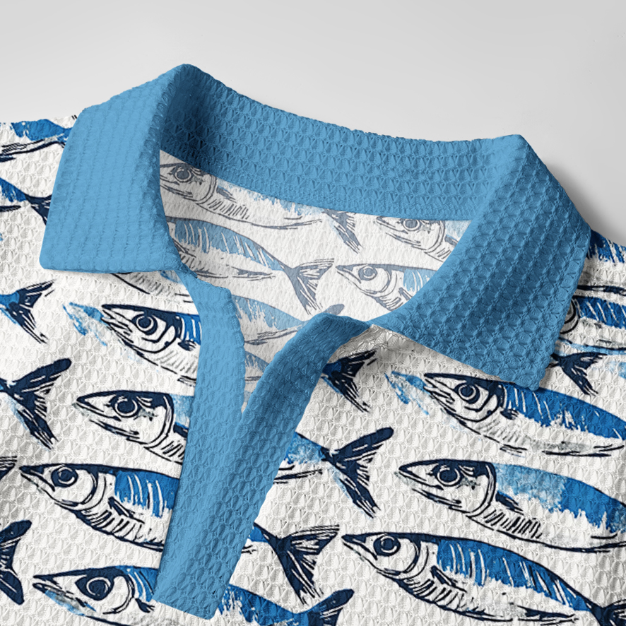 Tokyo-Tiger Oceanic Fish Crochet Polo Shirt
