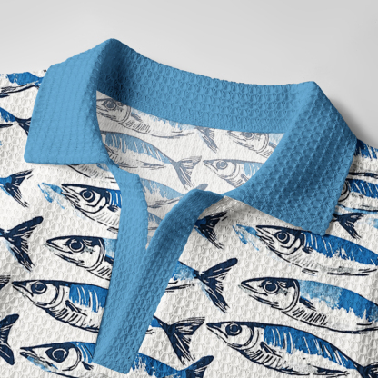 Tokyo-Tiger Oceanic Fish Crochet Polo Shirt