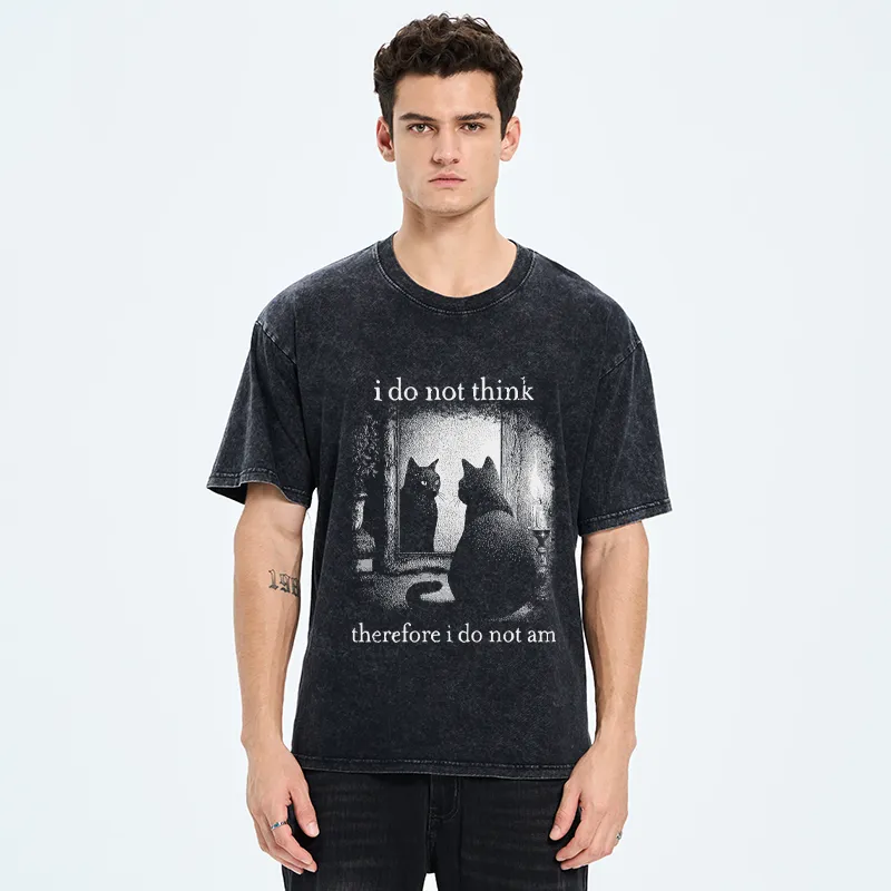 Tokyo-Tiger Funny Cat Philosophical Washed T-Shirt