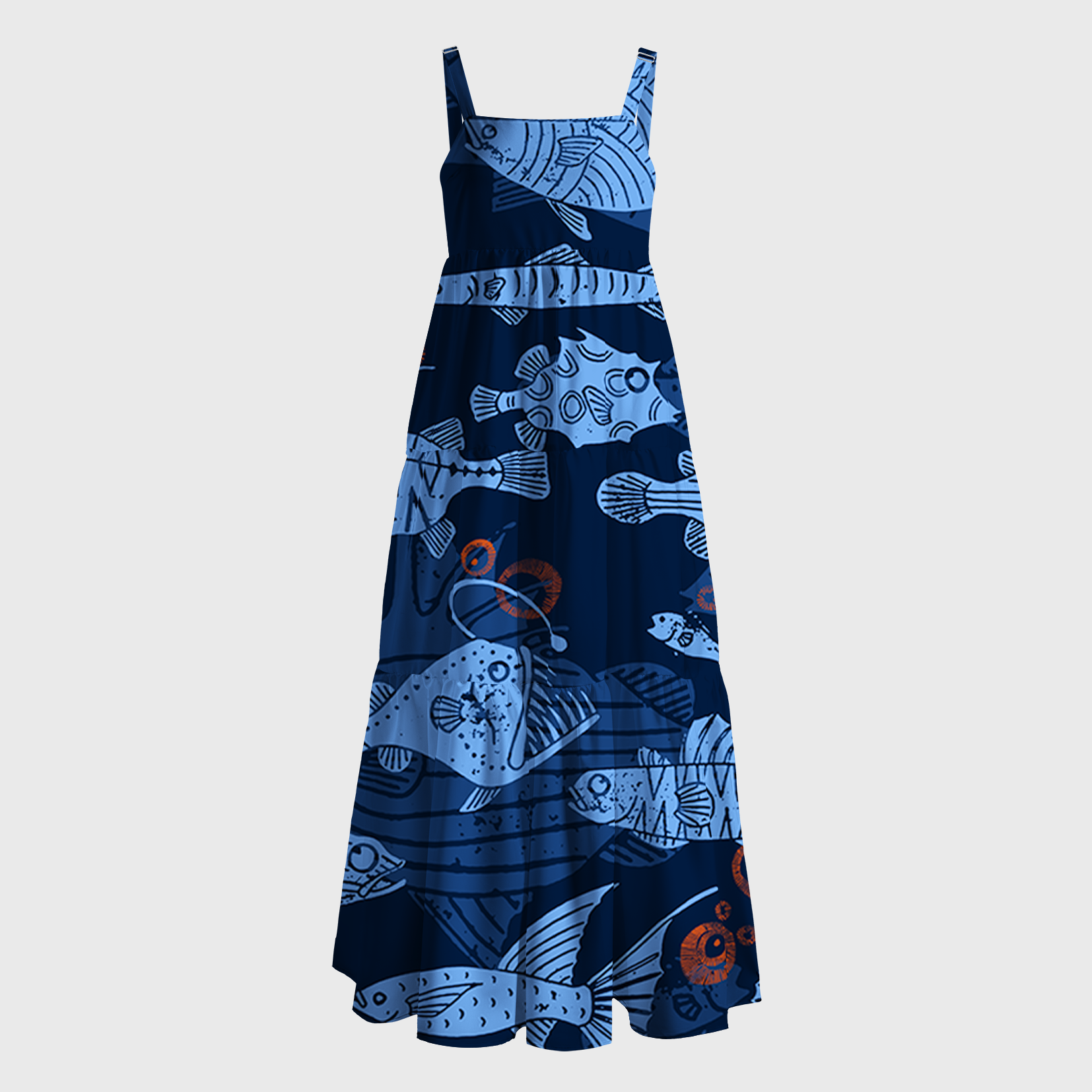 Tokyo-Tiger Various Types Of Fish Maxi Dress