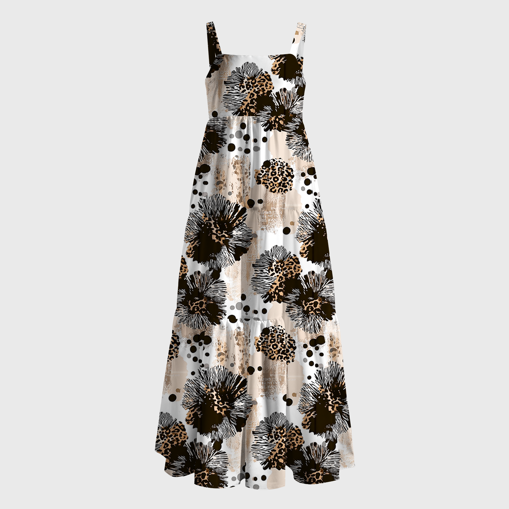 Tokyo-Tiger Wild Leopard Floral&Polka Dot Maxi Dress