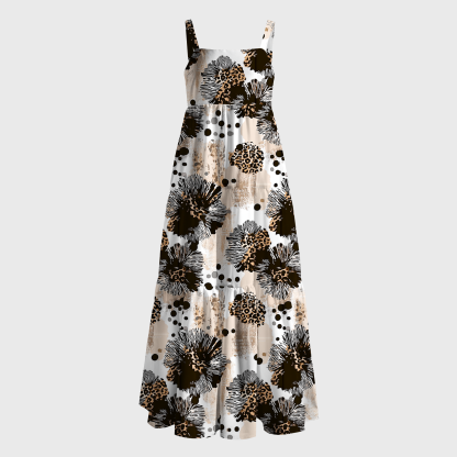 Tokyo-Tiger Wild Leopard Floral&Polka Dot Maxi Dress