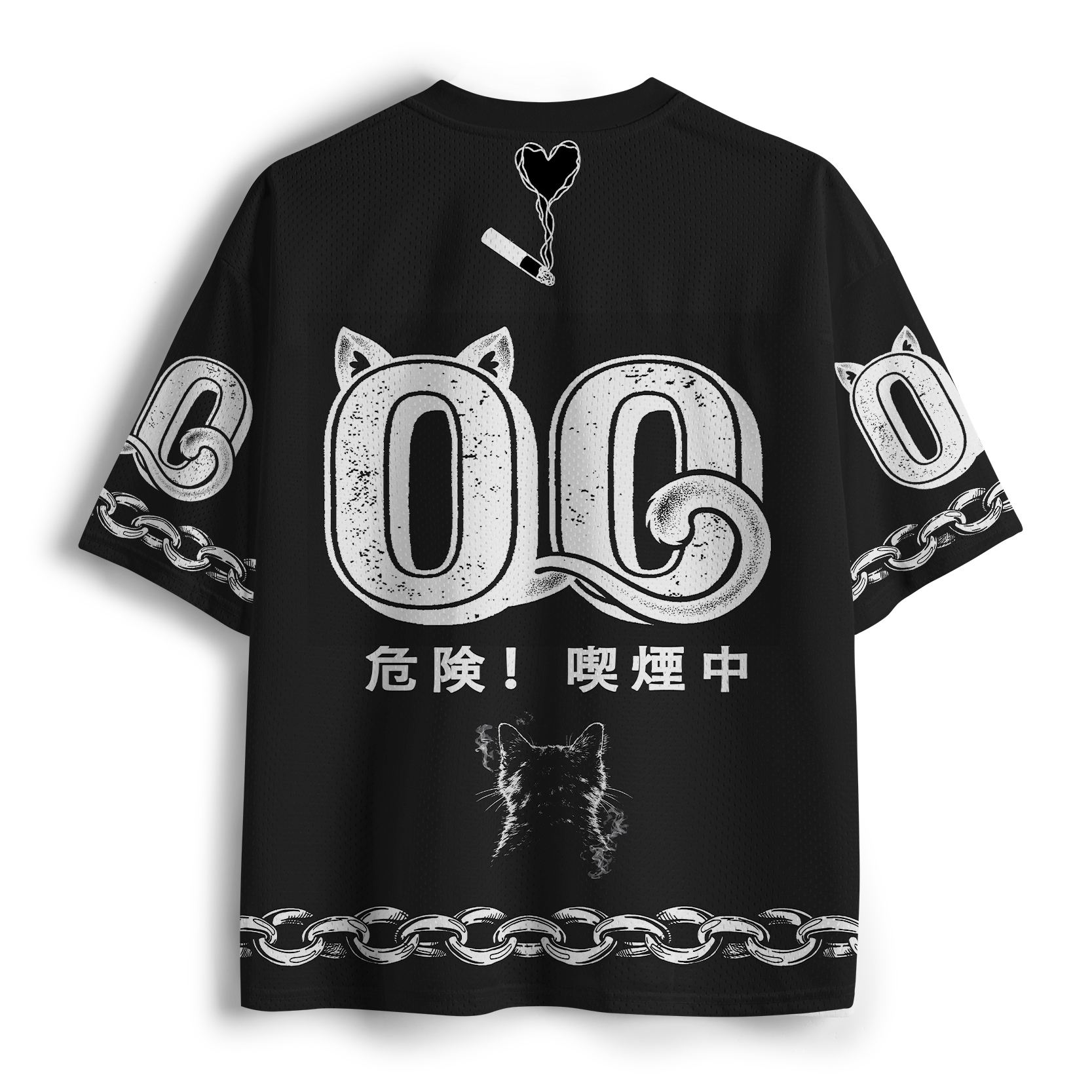 Tokyo-Tiger Retro Cat Smoking Funny Mesh Jersey