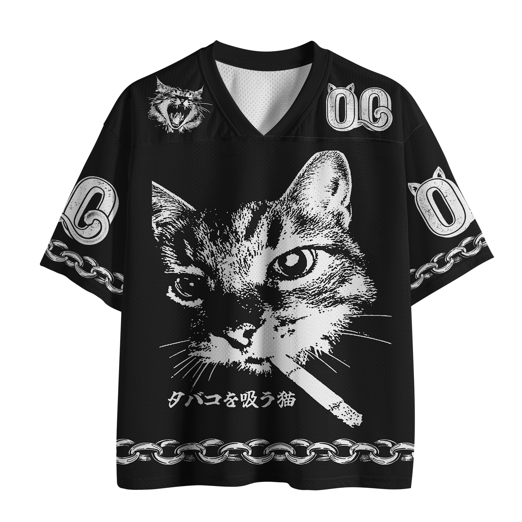 Tokyo-Tiger Retro Cat Smoking Funny Mesh Jersey