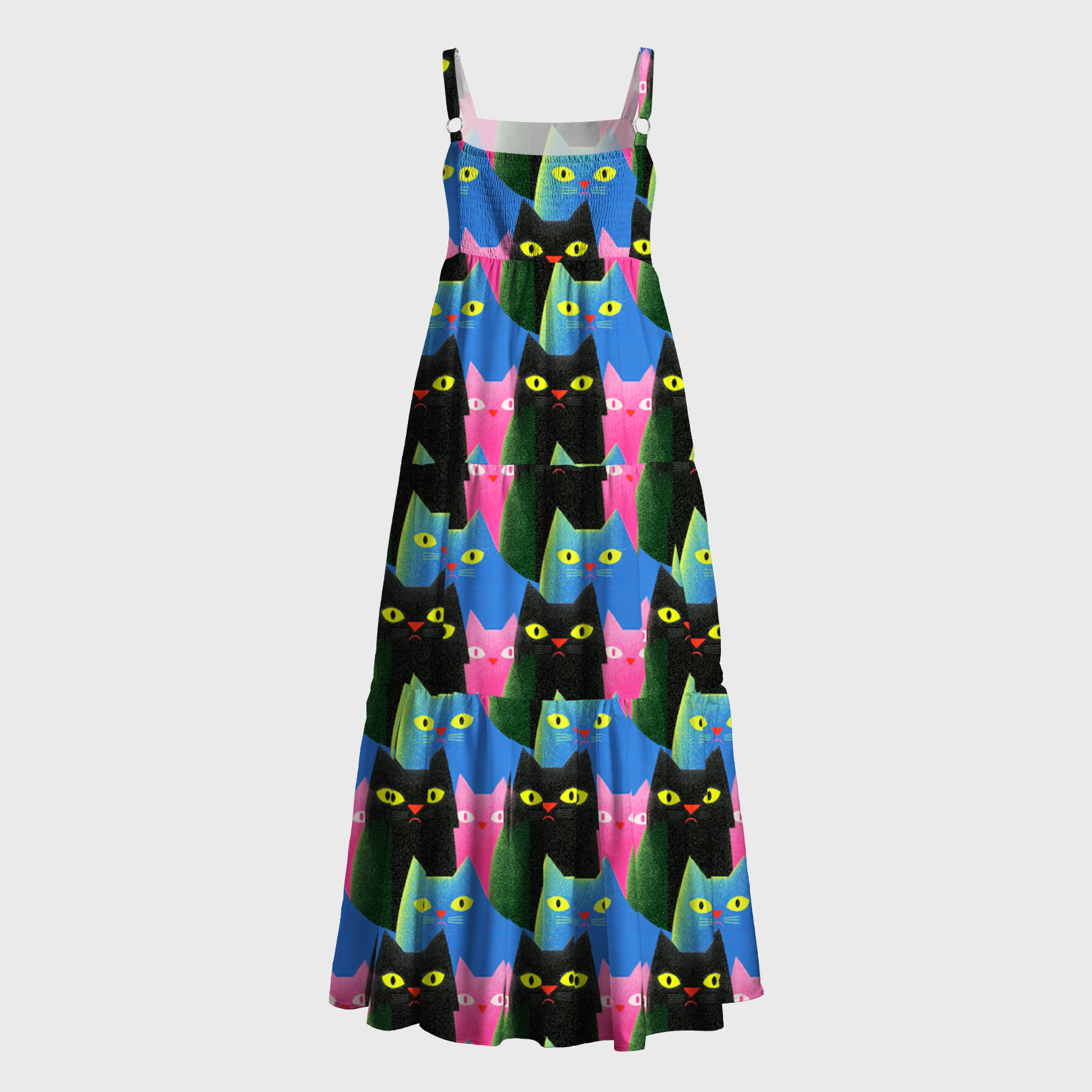 Tokyo-Tiger Neon Crowd Of Cats Maxi Dress