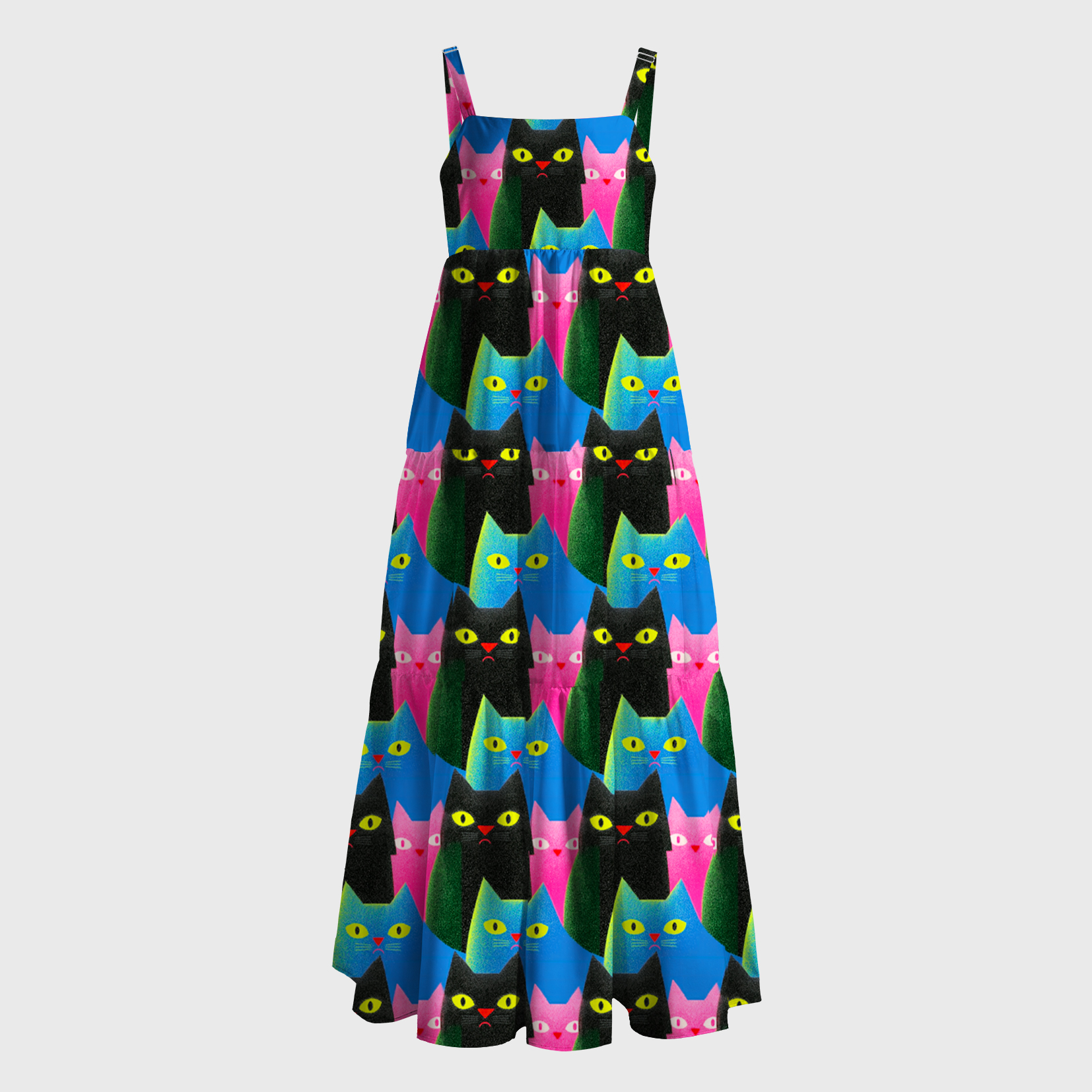 Tokyo-Tiger Neon Crowd Of Cats Maxi Dress