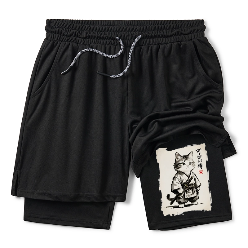 Tokyo-Tiger Japanese Samurai Cat Illustration Training Shorts