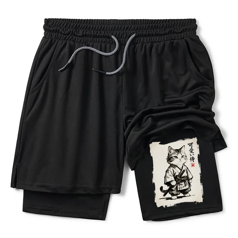 Tokyo-Tiger Japanese Samurai Cat Illustration Training Shorts Sale