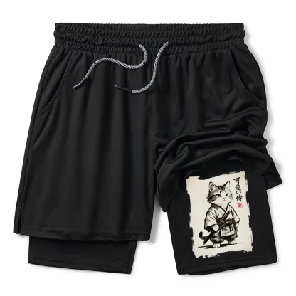 Tokyo-Tiger Japanese Samurai Cat Illustration Training Shorts