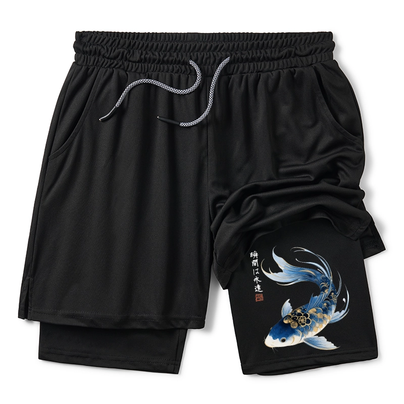 Tokyo-Tiger Elegant Koi Fish Watercolor Art Training Shorts