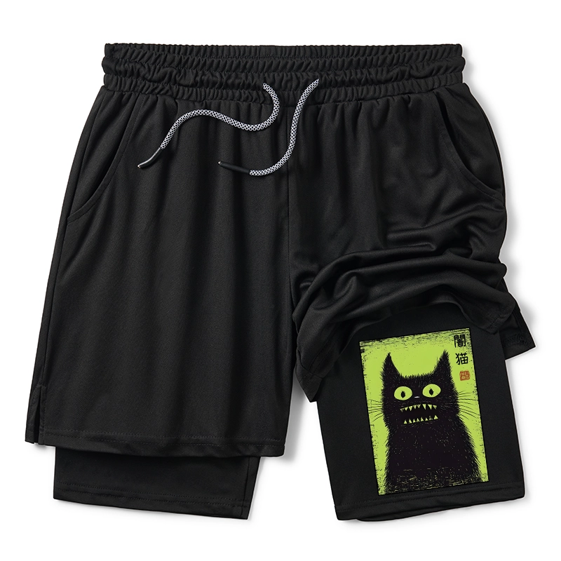 Tokyo-Tiger Spooky Black Cat Japanese Training Shorts