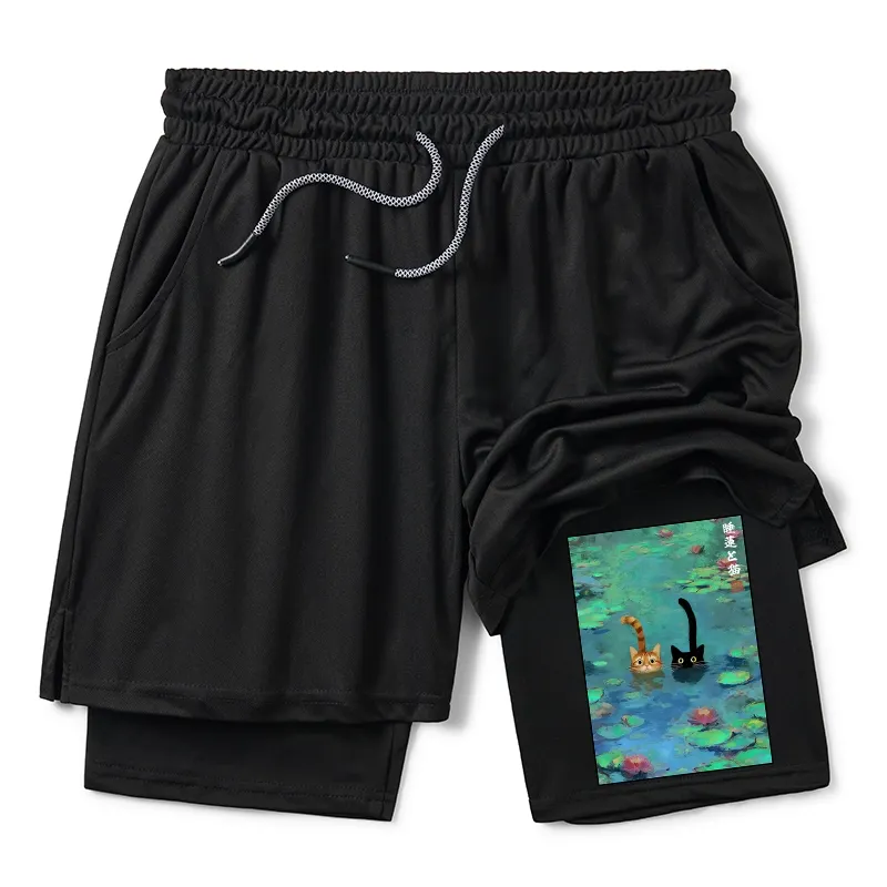 Tokyo-Tiger Funny Cats Swimming In Lilies Training Shorts Sale