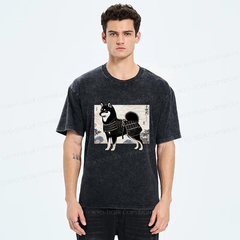Tokyo-Tiger Cute Japanese Shiba Inu Washed T-Shirt