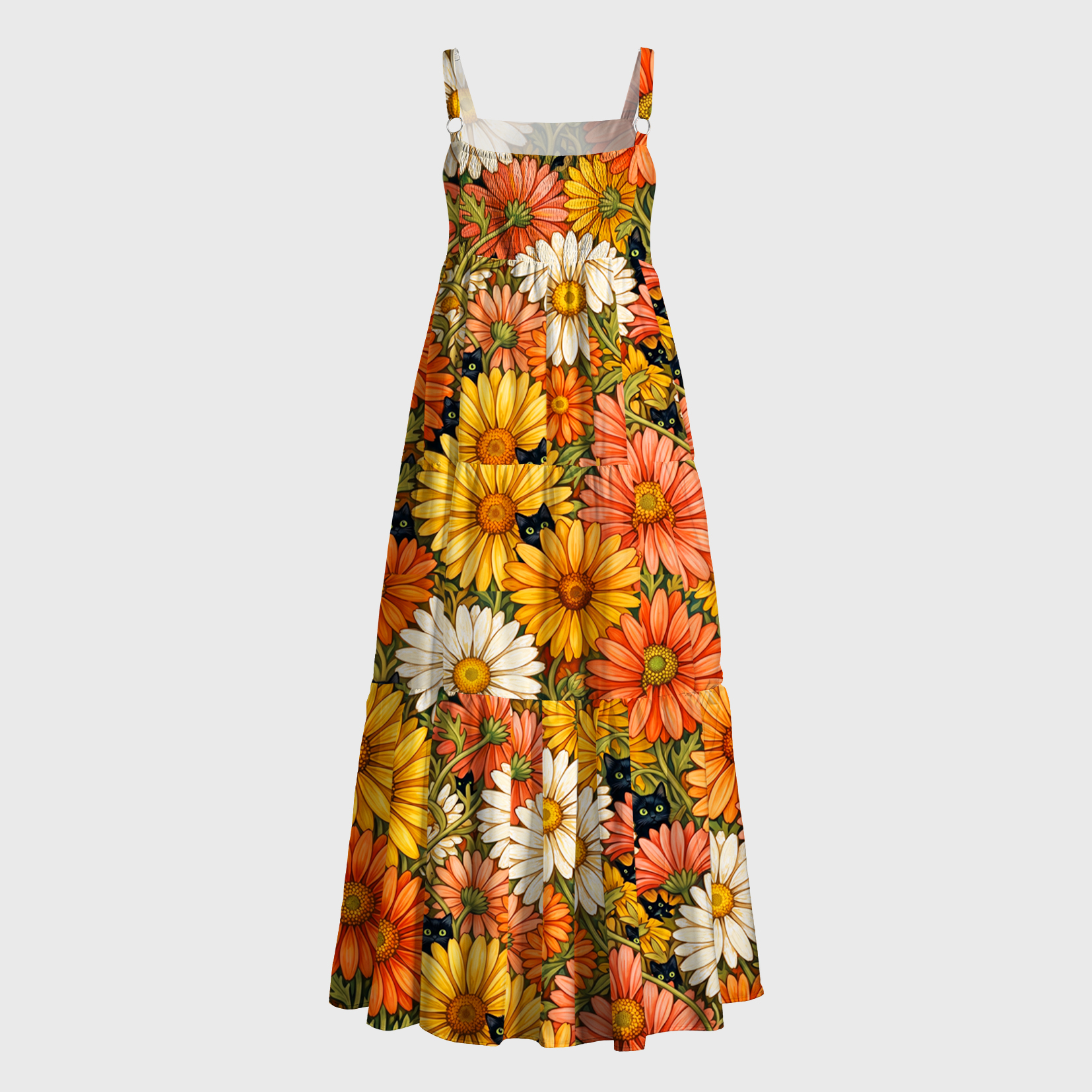 Tokyo-Tiger Whispering Flowers And Cats Maxi Dress