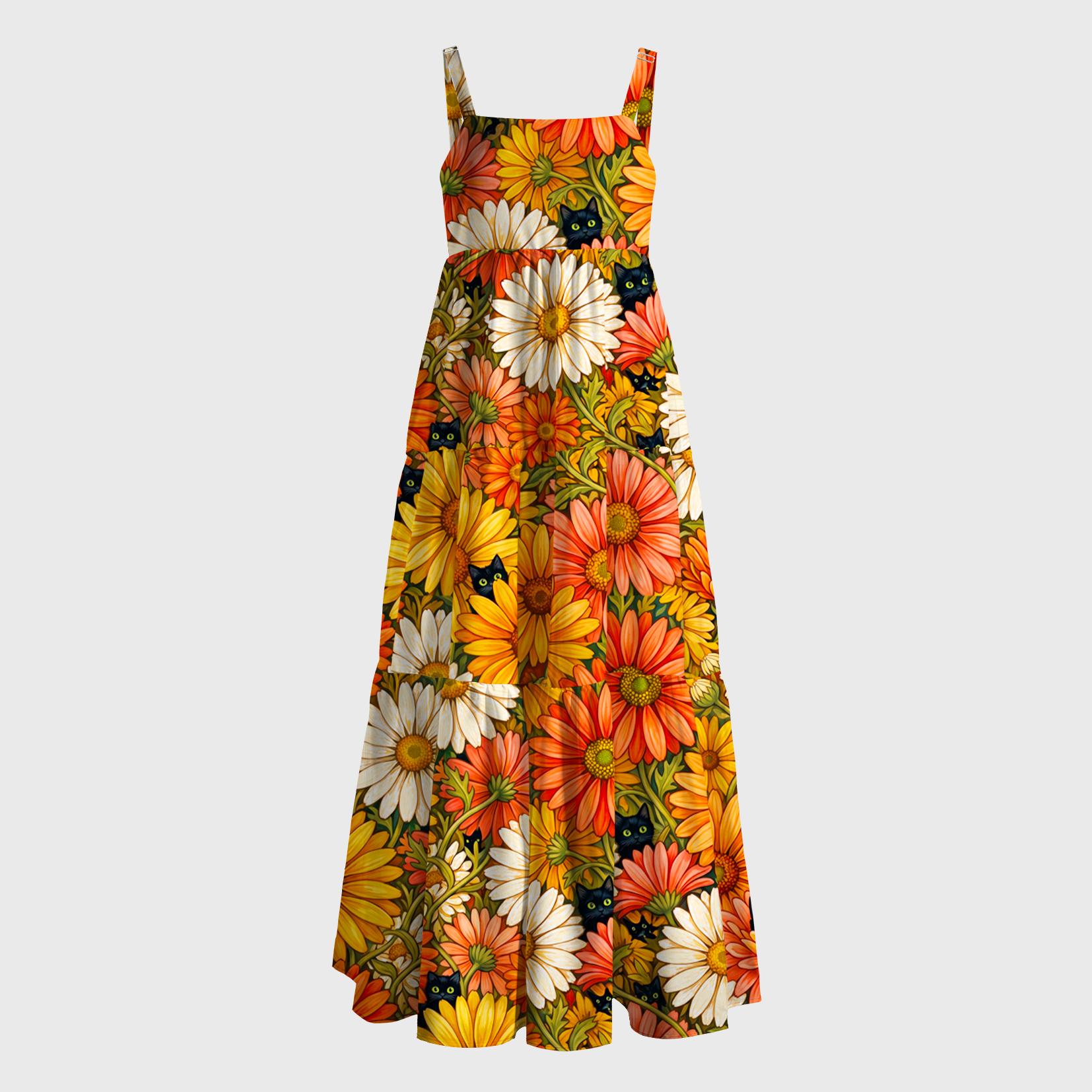 Tokyo-Tiger Whispering Flowers And Cats Maxi Dress