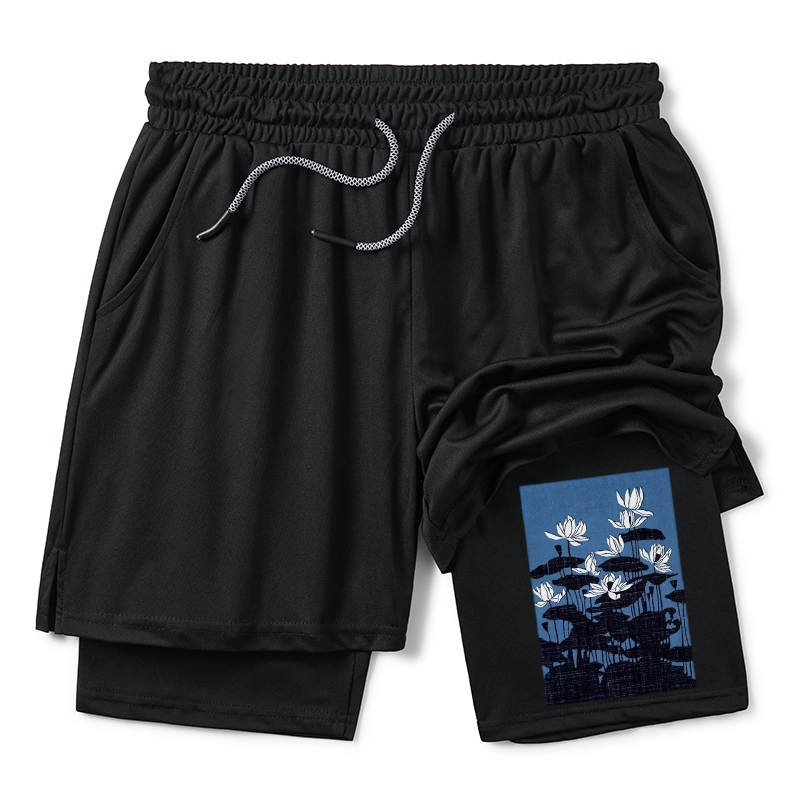 Tokyo-Tiger Blue Lotus Japanese Art Training Shorts