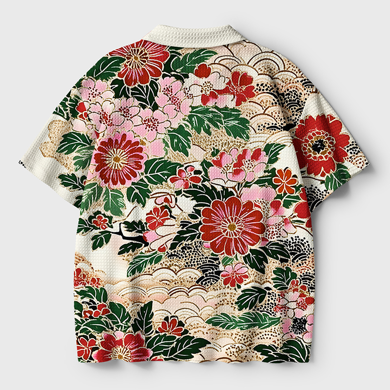 Tokyo-Tiger Floral Splendor Crochet Polo Shirt