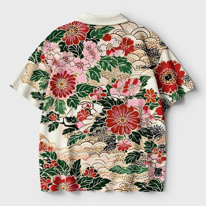 Tokyo-Tiger Floral Splendor Crochet Polo Shirt