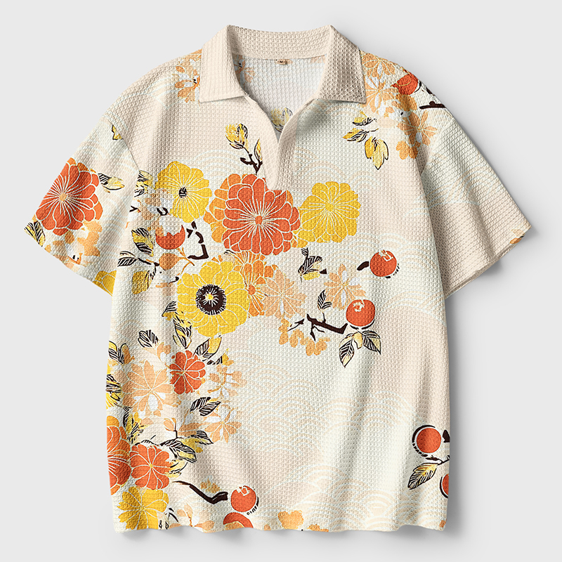 Tokyo-Tiger Fruitful Flower Crochet Polo Shirt