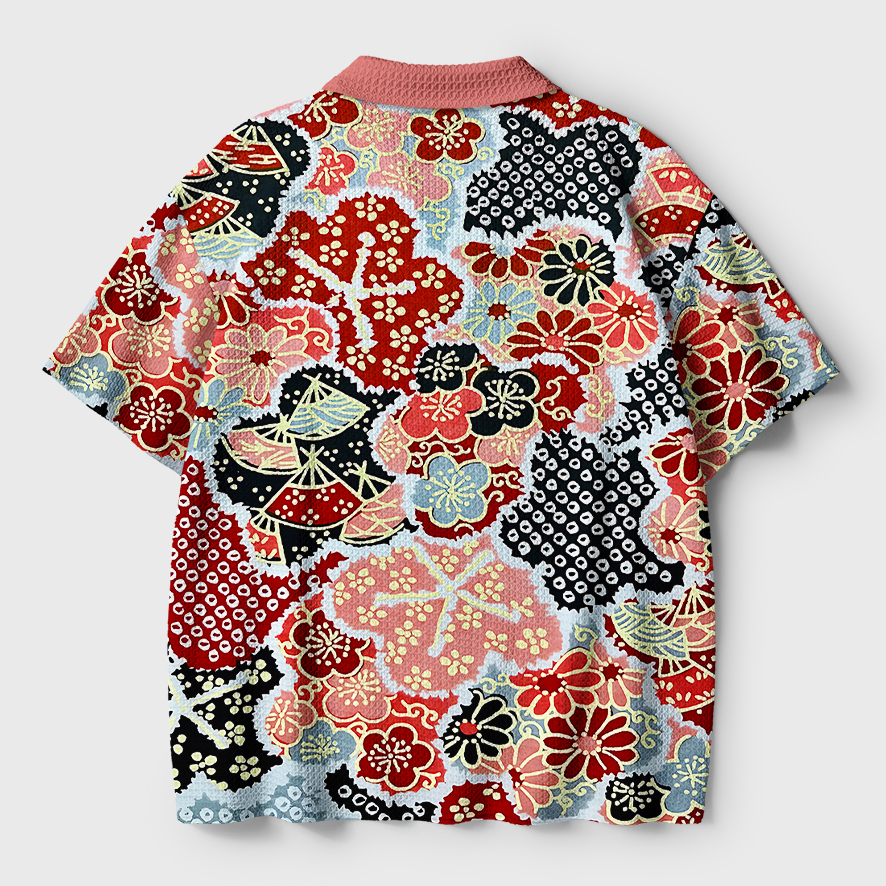 Tokyo-Tiger Floral Symphony Crochet Polo Shirt