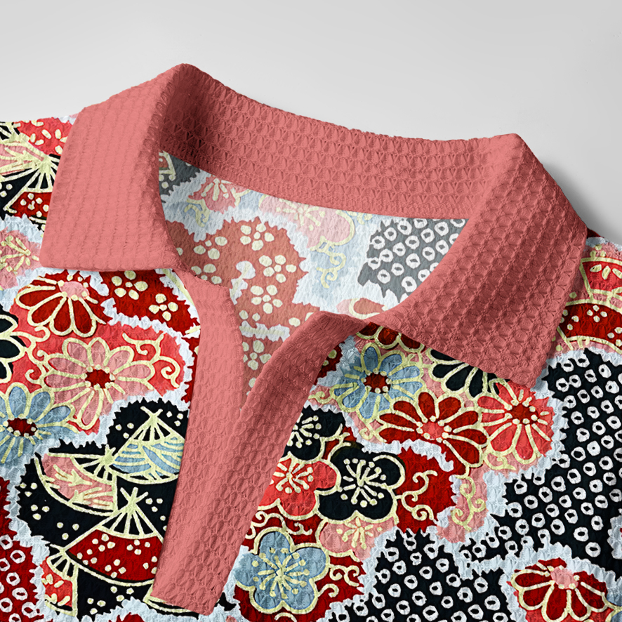 Tokyo-Tiger Floral Symphony Crochet Polo Shirt